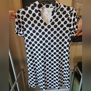 Lulu-B Black & White Short Sleeve Shift Chain Dress Size Medium